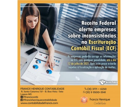 Receita Federal alerta empresas sobre inconsistências na Escrituração Contábil Fiscal (ECF)